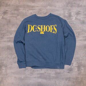 Y2K 00's DC Shoes Spell Out Collegiate Skater Blue Crewneck Sweater